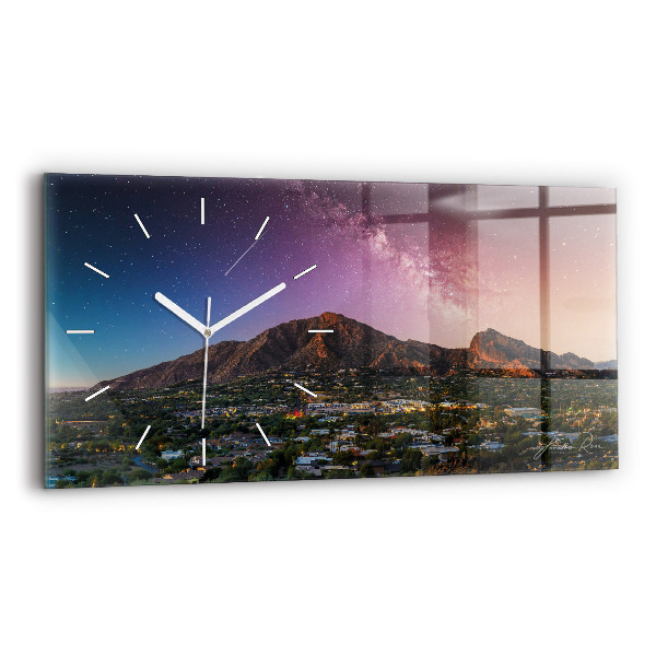 Glass wall clock rectangular Mountain Landscape