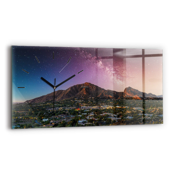 Glass wall clock rectangular Mountain Landscape