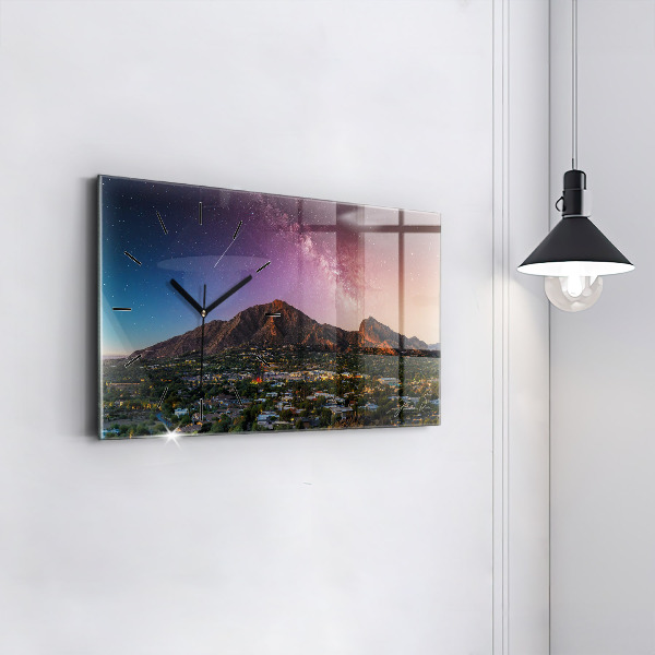 Glass wall clock rectangular Mountain Landscape
