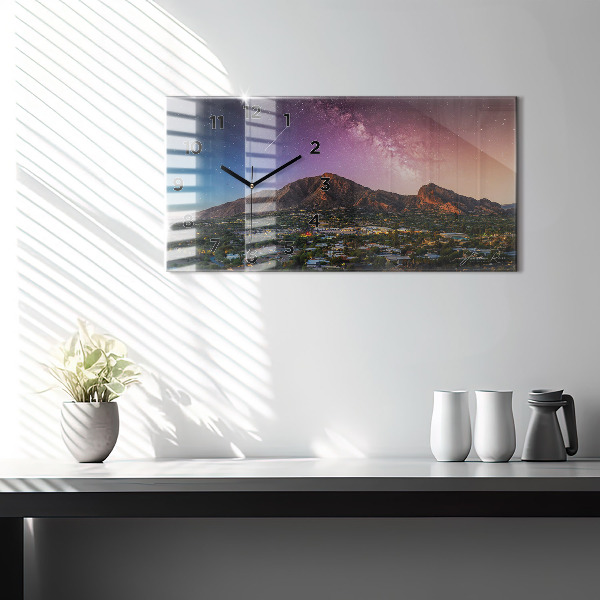 Glass wall clock rectangular Mountain Landscape
