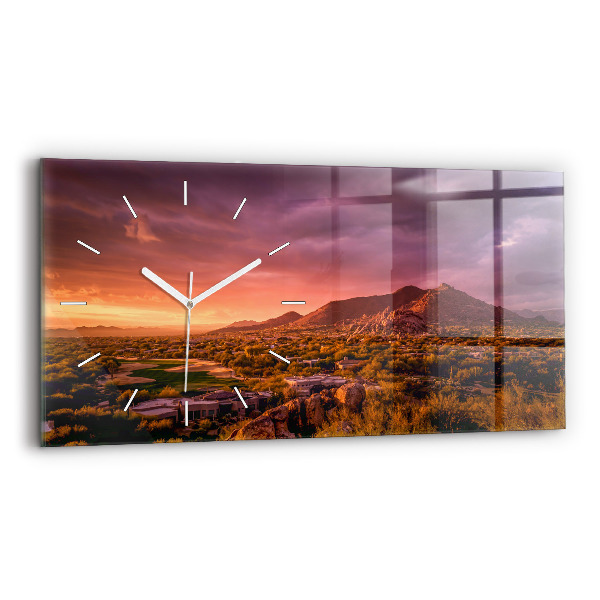 Glass wall clock rectangular North Scottsdale Sunset