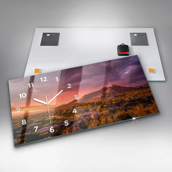 Glass wall clock rectangular North Scottsdale Sunset