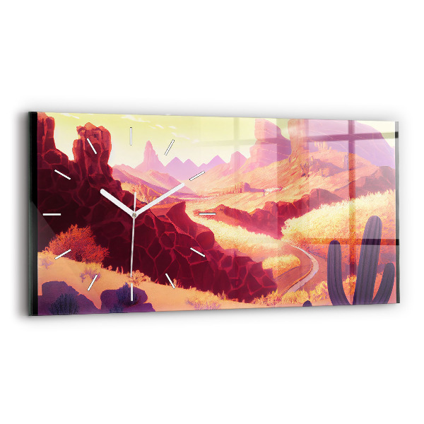 Glass wall clock rectangular Arizona desert illustration