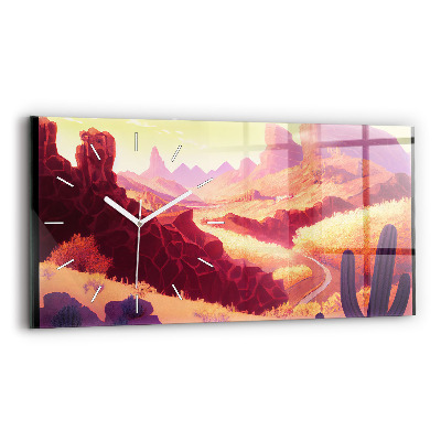 Glass wall clock rectangular Arizona desert illustration