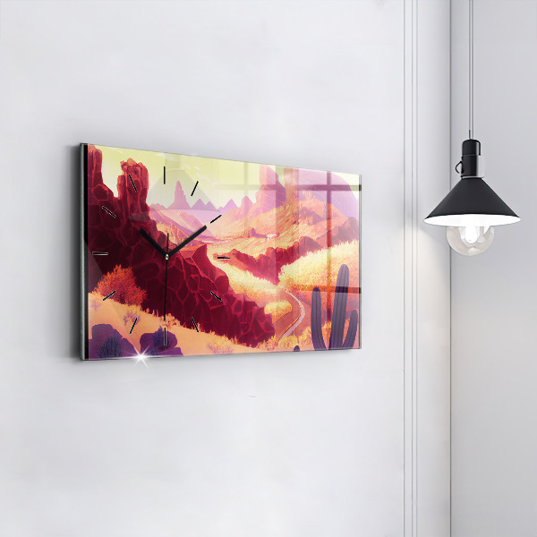 Glass wall clock rectangular Arizona desert illustration