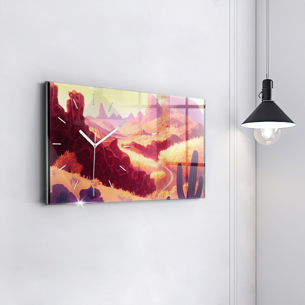 Glass wall clock rectangular Arizona desert illustration