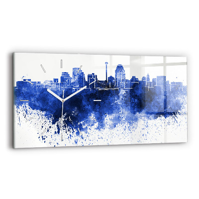 Glass wall clock rectangular San Antonio Watercolors