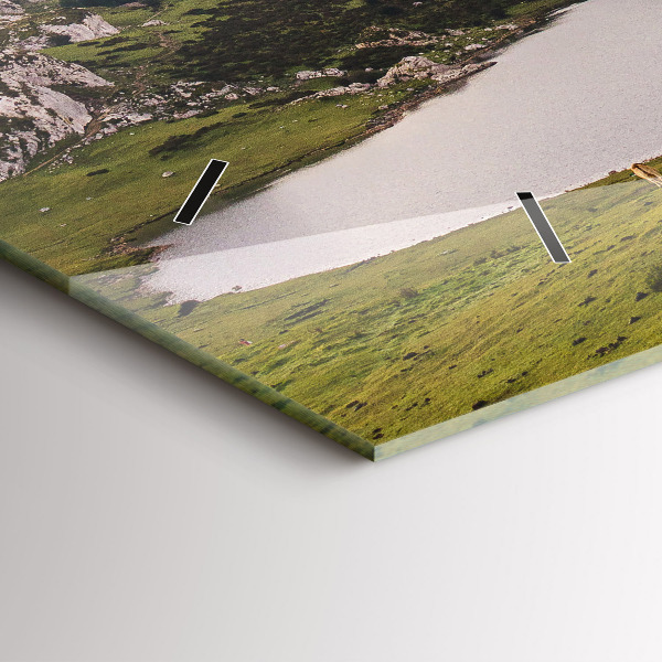 Glass wall clock rectangular Lake and Pyrenees Mountains