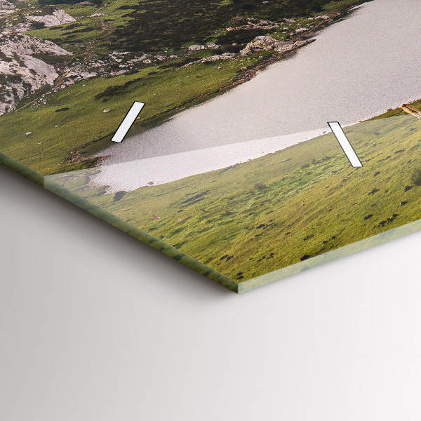 Glass wall clock rectangular Lake and Pyrenees Mountains