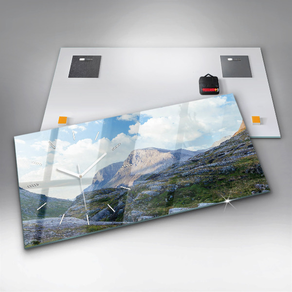 Glass wall clock rectangular Rocky Landscape