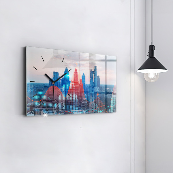 Glass wall clock rectangular Skyscrapers in Philadelphia