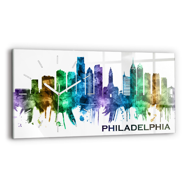 Glass wall clock rectangular Colorful Philadelphia