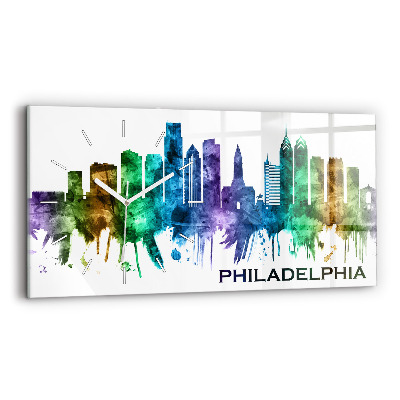 Glass wall clock rectangular Colorful Philadelphia