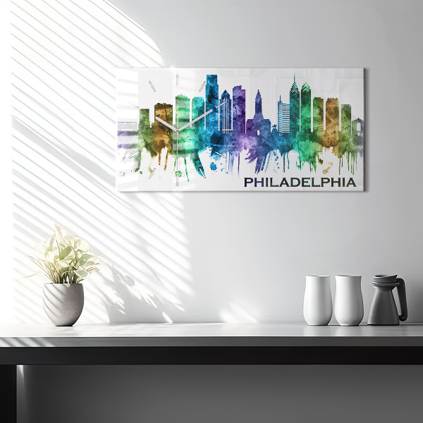 Glass wall clock rectangular Colorful Philadelphia