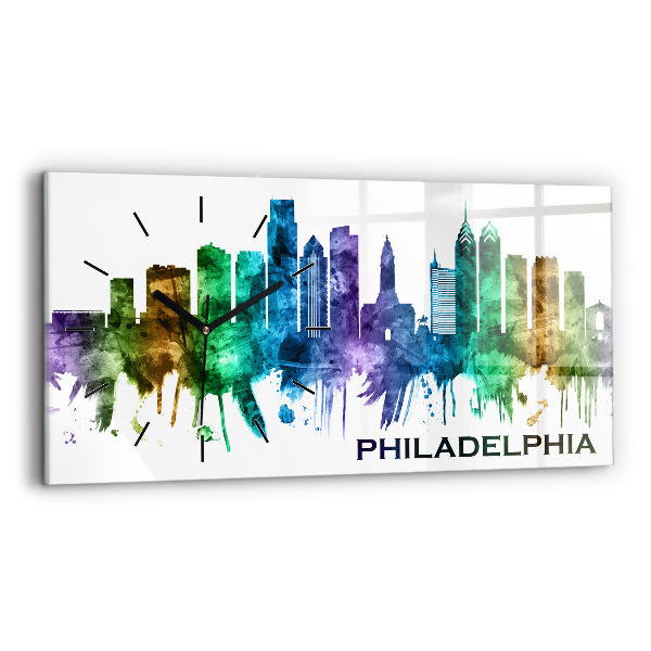 Glass wall clock rectangular Colorful Philadelphia