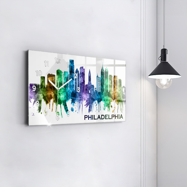 Glass wall clock rectangular Colorful Philadelphia