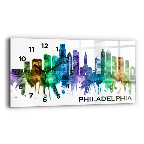 Glass wall clock rectangular Colorful Philadelphia