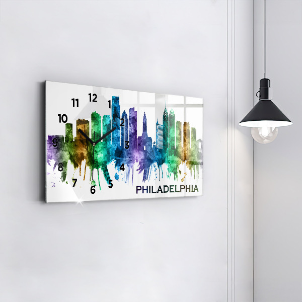 Glass wall clock rectangular Colorful Philadelphia