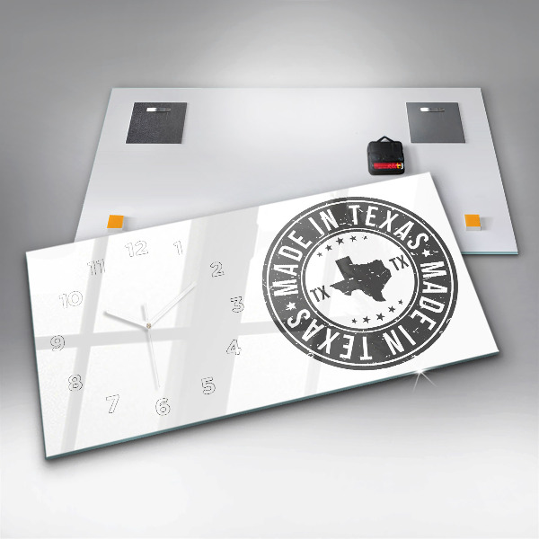 Glass wall clock rectangular Texas stamp