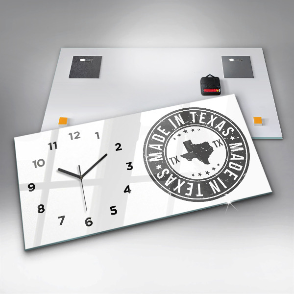 Glass wall clock rectangular Texas stamp