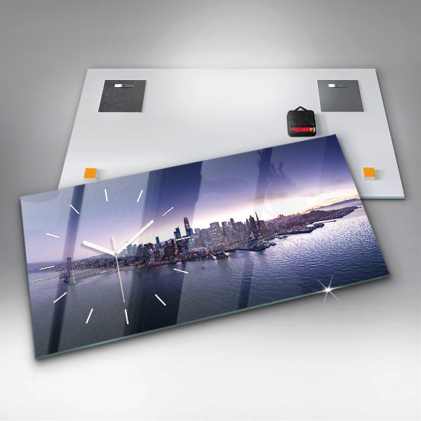 Glass wall clock rectangular View of San Francisco
