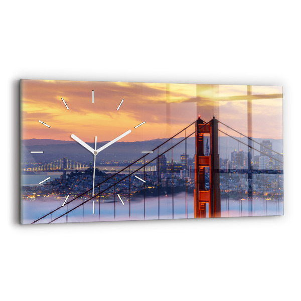 Glass wall clock rectangular San Francisco Bridge