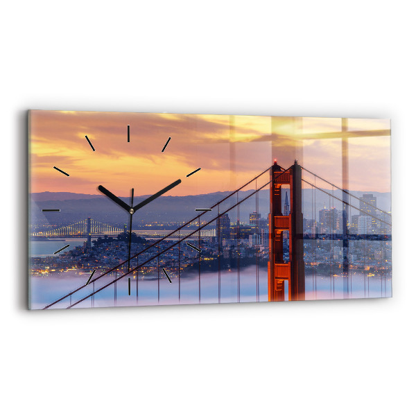Glass wall clock rectangular San Francisco Bridge