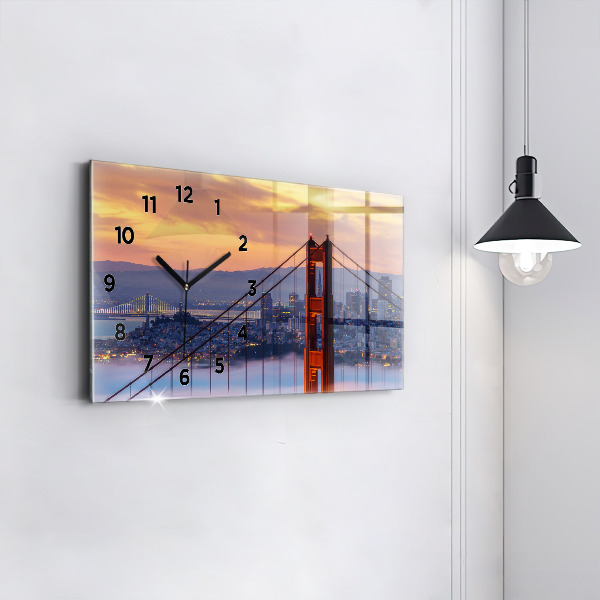 Glass wall clock rectangular San Francisco Bridge