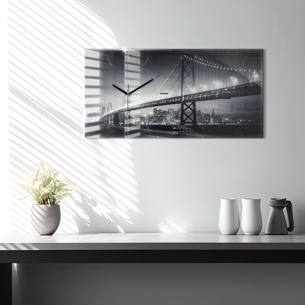 Glass wall clock rectangular San Francisco Bridge at Night