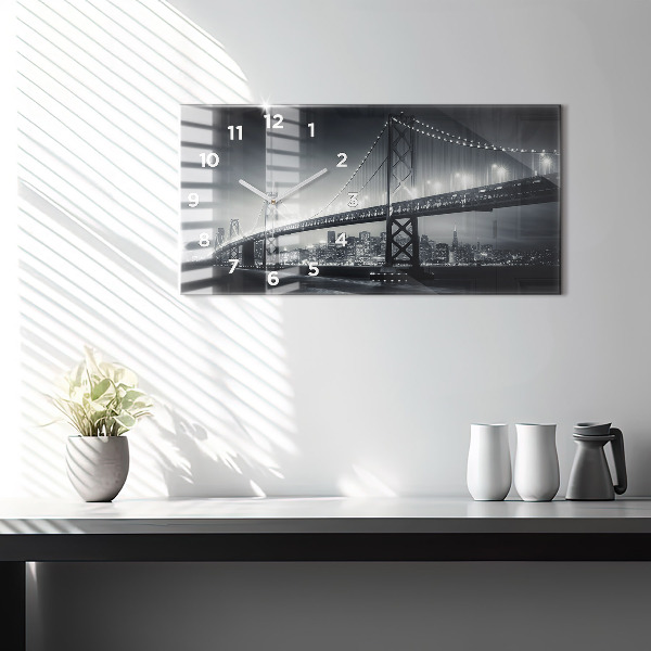 Glass wall clock rectangular San Francisco Bridge at Night