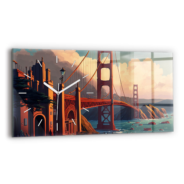 Glass wall clock rectangular San Francisco Bridge