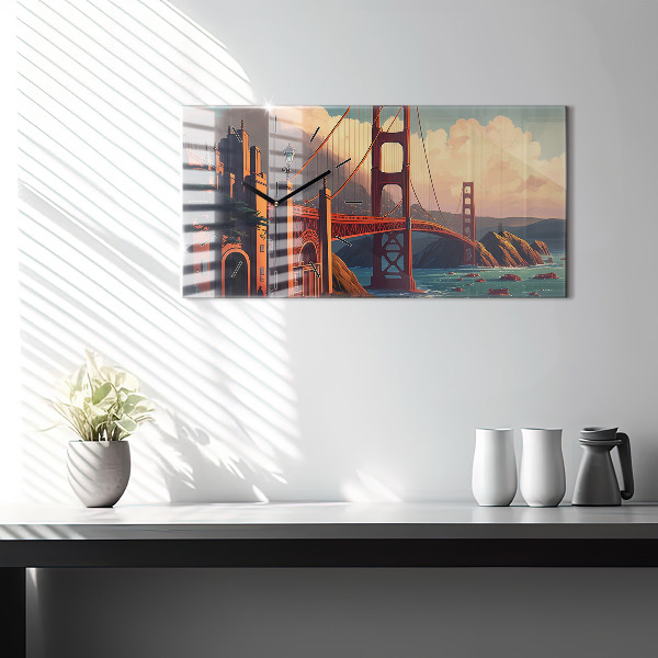 Glass wall clock rectangular San Francisco Bridge