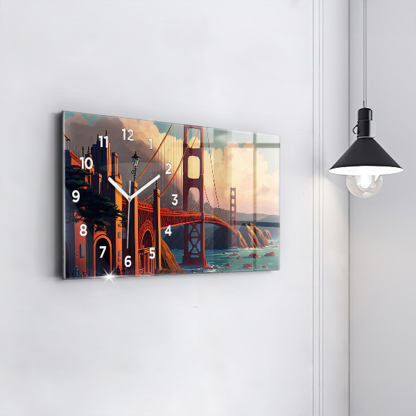 Glass wall clock rectangular San Francisco Bridge