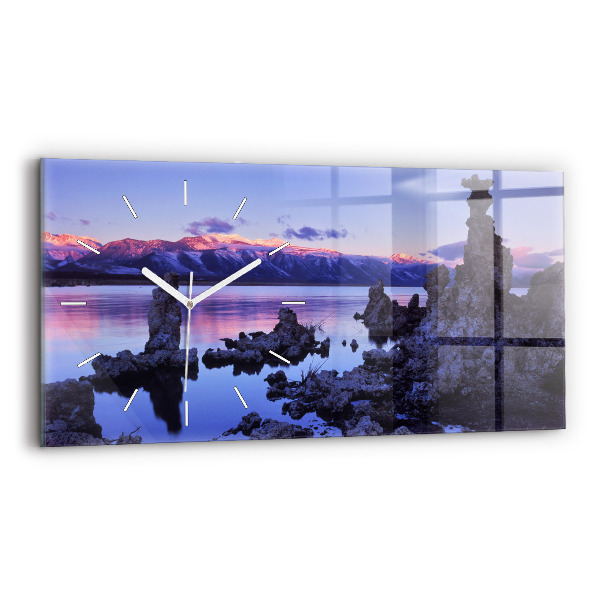 Glass wall clock rectangular Lake California