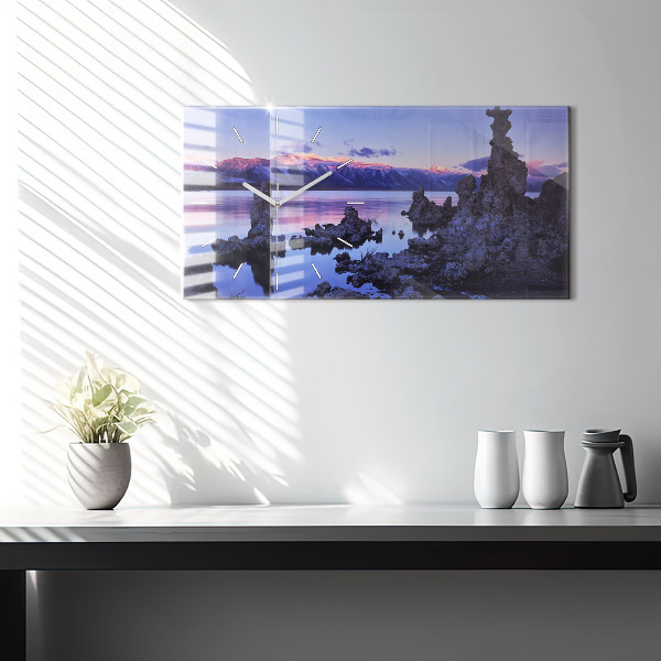 Glass wall clock rectangular Lake California