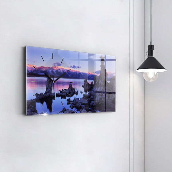 Glass wall clock rectangular Lake California