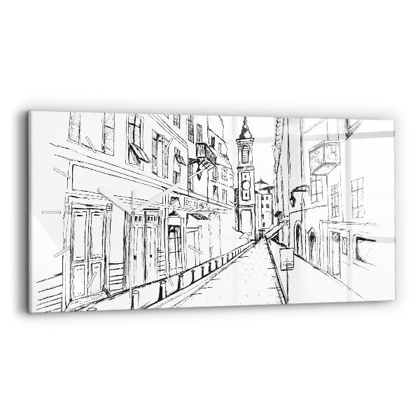 Glass wall clock rectangular Drawing of the city of Provence