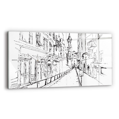 Glass wall clock rectangular Drawing of the city of Provence