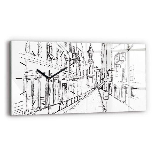 Glass wall clock rectangular Drawing of the city of Provence