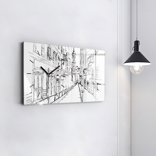 Glass wall clock rectangular Drawing of the city of Provence
