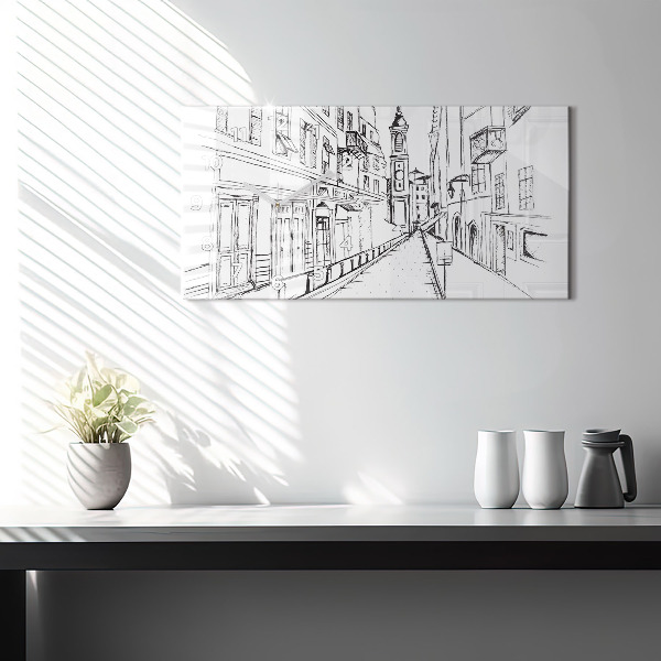 Glass wall clock rectangular Drawing of the city of Provence