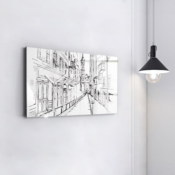 Glass wall clock rectangular Drawing of the city of Provence