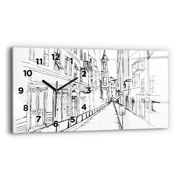 Glass wall clock rectangular Drawing of the city of Provence