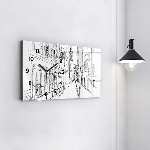 Glass wall clock rectangular Drawing of the city of Provence