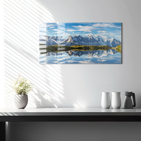 Glass wall clock rectangular Chamonix Valley, French Alps