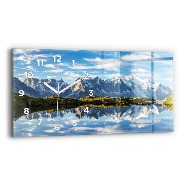 Glass wall clock rectangular Chamonix Valley, French Alps