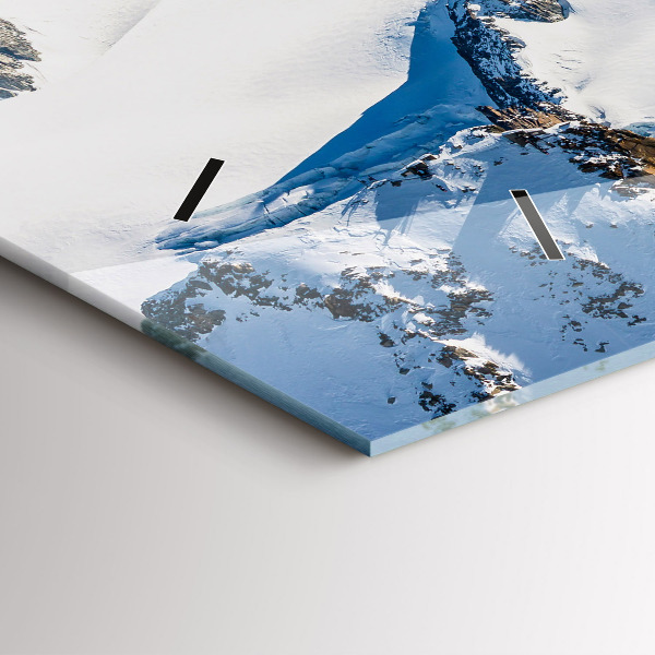 Glass wall clock rectangular Skier in the Alps