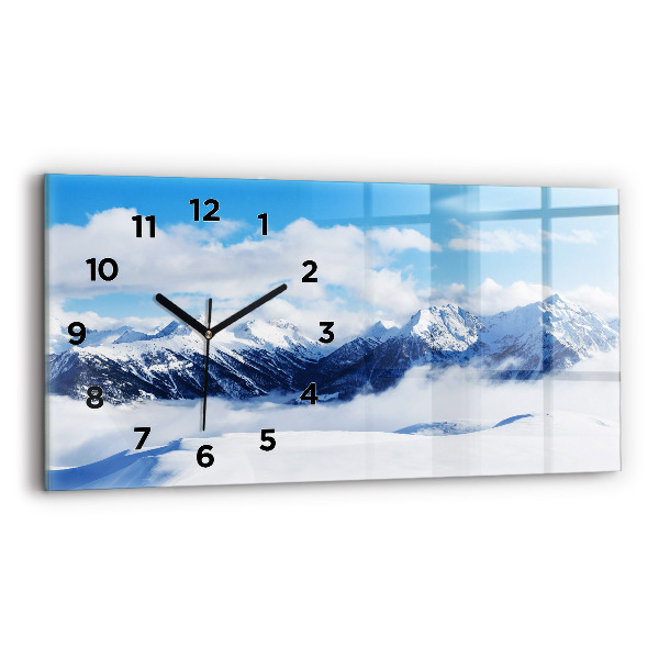 Glass wall clock rectangular Mountain panorama