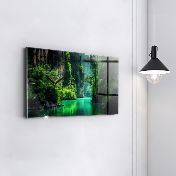 Glass wall clock rectangular Thailand's natural landscape