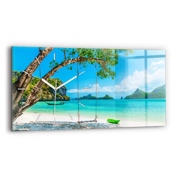 Glass wall clock rectangular Sunny island Thailand